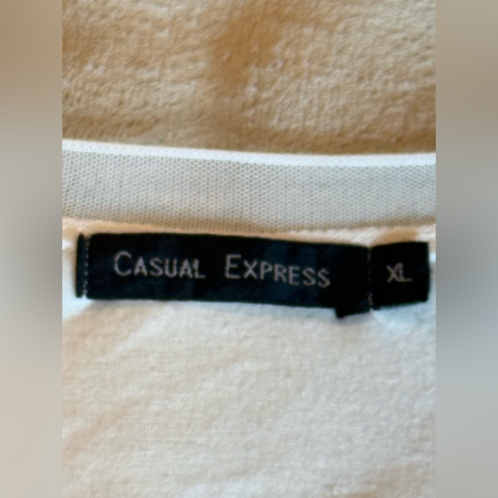 Casual Express Pearl Ivory Ribbon Ruffle 3/4 Sleeve Tunic Size XL - Picture 5 of 13